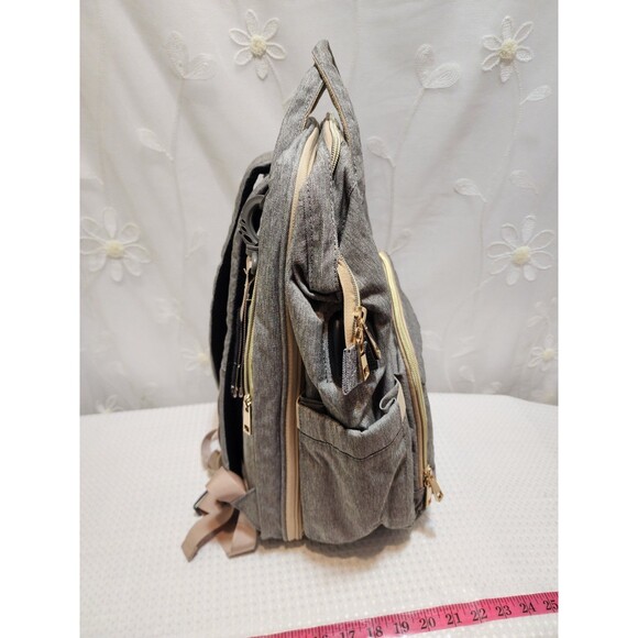 Baby Gray Large Diaper Bag Backpack Insulated Playpen Changing Pad Travel 3 In 1 - Picture 5 of 16